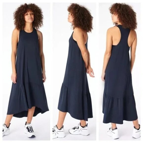 💕SWEATY BETTY💕 Ace Racerback Midi Dress ~ Navy Blue Large L NWT - Picture 2 of 16